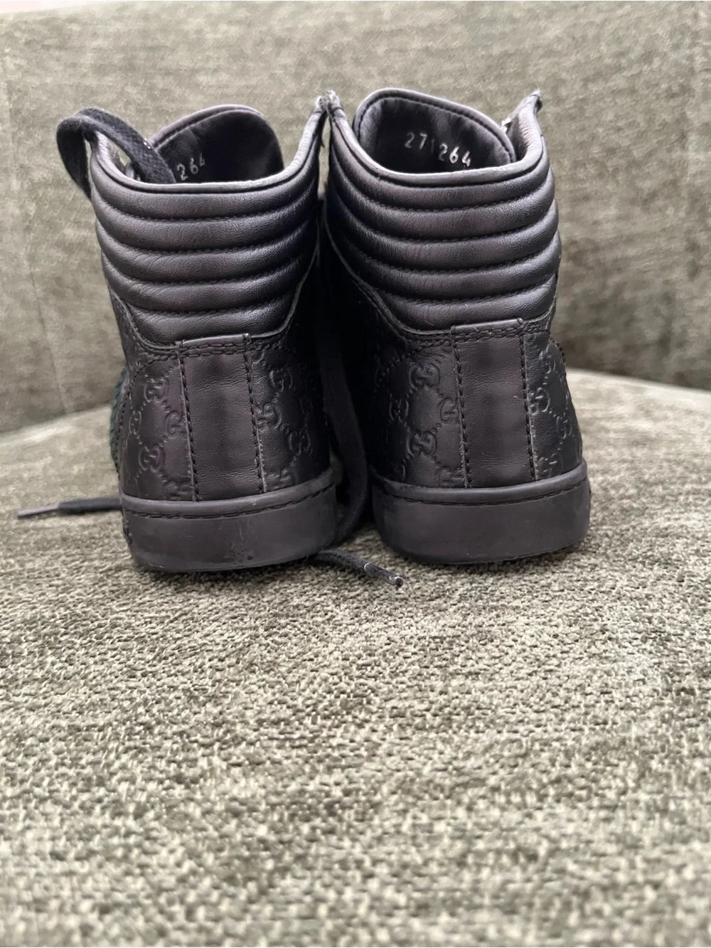 Gucci Boys Black High Top Sneakers GG Guccissima Web size 29 Stripe Lace Up